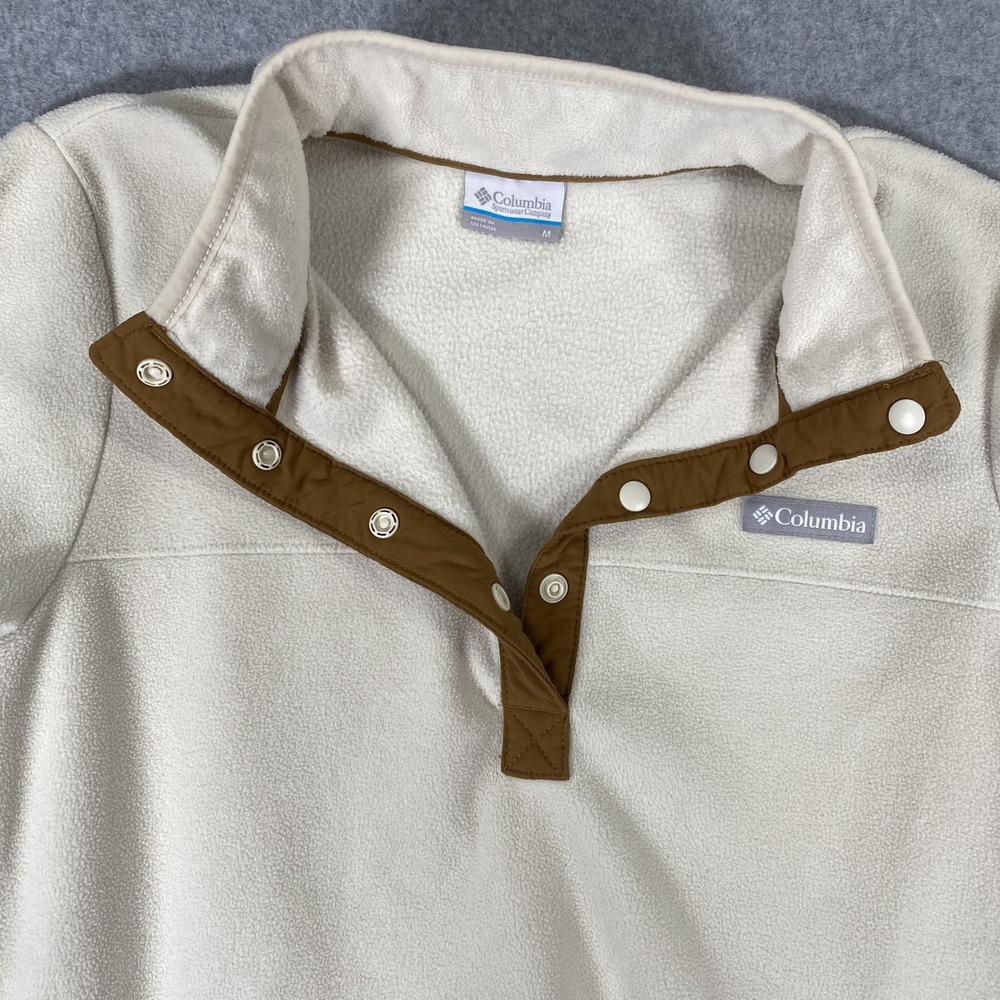 Columbia Fleece Pullover Womens Medium Cream Brown Snap Neck - Picture 12 of 16
